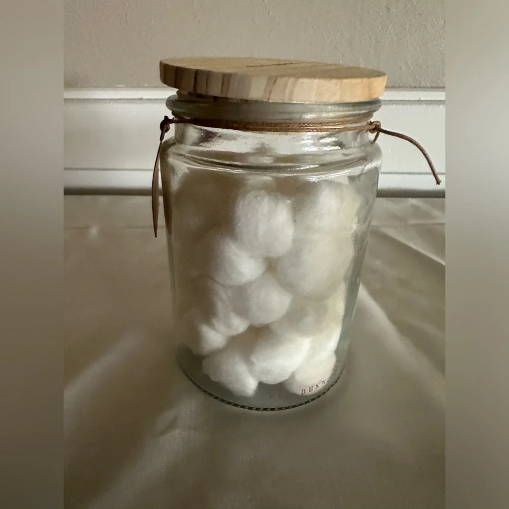 Rae Dunn “Cotton balls” glass storage container